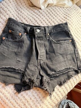 Levi's Black Distressed High-Rise Denim Shorts